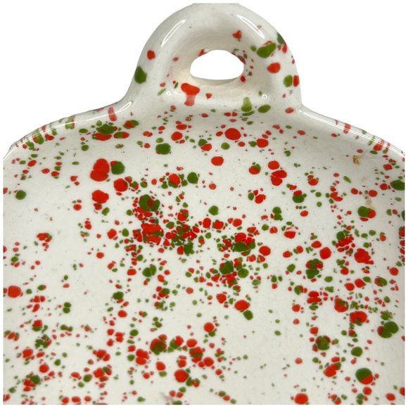 Atlantic Mold Ceramic Christmas Bell Plate Dish Platter Splattered Green Orange - Picture 6 of 7